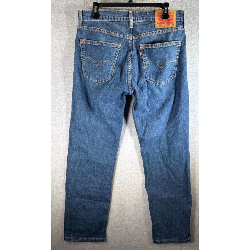 Levi's 505 Regular Fit Stretch Jeans Men 32X30 Blue Denim 5-Pockets Straight Leg - Picture 2 of 11
